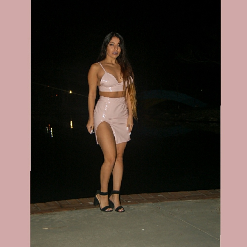 Latex PU Leather Two Piece Pink Set - Picture 3 of 4